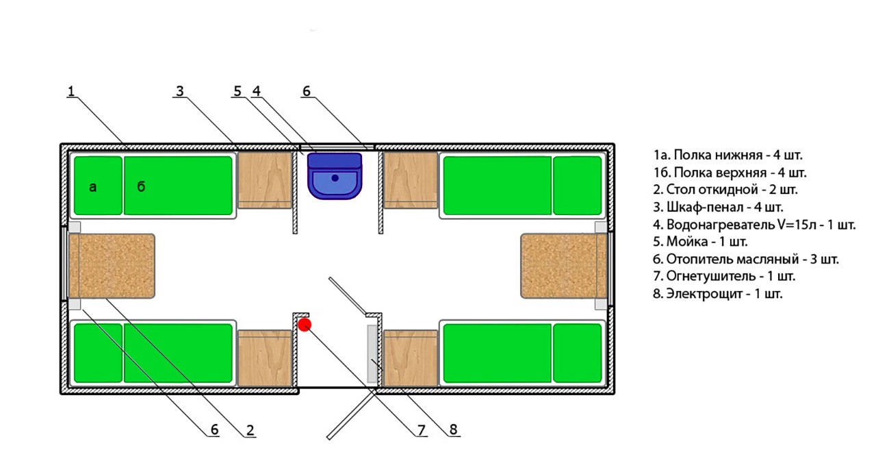 Вагон-дом на 8 человек 6000х2500 мм купить, цена в России |  МеталлЭнергоХолдинг