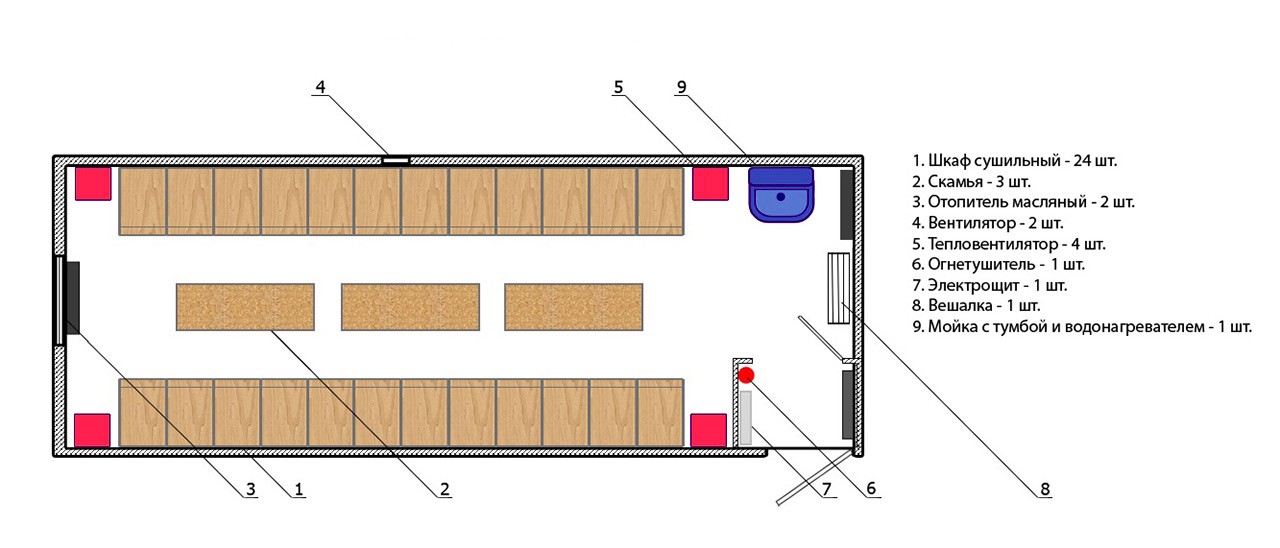 Вентиляция в бытовке. Блок-контейнер "сушилка" 2450х10000х2500. Вагончик для сушки спецодежды. Сушильное помещение. Сушильные помещения для спецодежды.